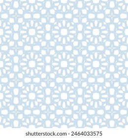 Vector mosaic seamless pattern. Blue and white ornamental texture, Oriental style. Subtle abstract elegant background. Geometric ornament with floral grid, lattice. Repeated decorative geo design