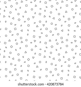 Vector mosaic seamless pattern with contour geometric shapes. Retro memphis style, fashion 80-90s.Black and white texture.