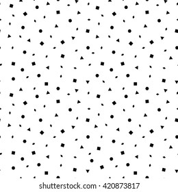 Vector mosaic seamless pattern with geometric shapes. Retro memphis style, fashion 80-90s.Black and white texture.