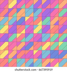 vector mosaic seamless pattern. Hand drawn colorful clip art. Abstract geometric texture concept. Simple graphic design.  Festive backdrop. 022  Colors: green, yellow, blue, red, purple, orange