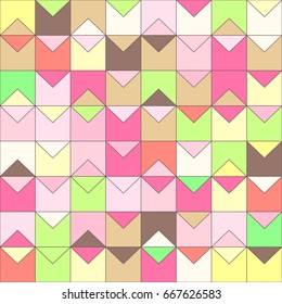 vector mosaic seamless pattern. Hand drawn colorful clip art. Abstract geometric texture concept. Simple graphic design.  Festive backdrop. Colors: yellow, white, pink, brown, green