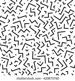 Vector mosaic seamless pattern with stripes and zigzags. Retro memphis style, fashion 80-90s.Black and white texture.