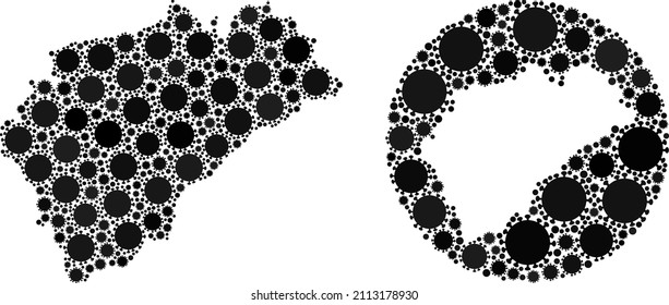 Vector mosaic Segovia Province map of covid virus items. Mosaic geographic Segovia Province map constructed as hole from round shape with virus items in black color hues.