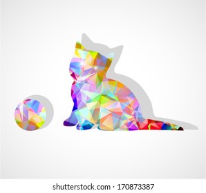 vector mosaic silhouette of kitten playing with ball