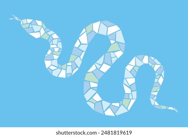 Vector Mosaic Snake Illustration Isolated On A Blue Background. Year Of The Snake Chinese Zodiac Symbol.
