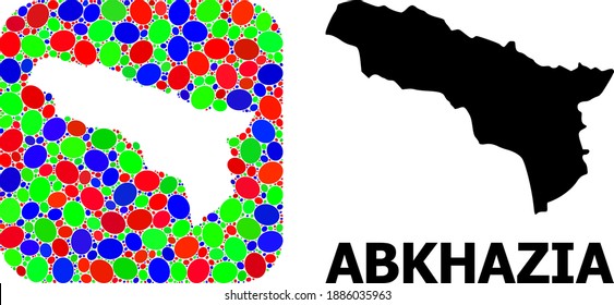 Vector mosaic and solid map of Abkhazia. Bright geographic map designed as hole from rounded square with bright ellipses. Mosaic map of Abkhazia designed with ovals in various sizes.