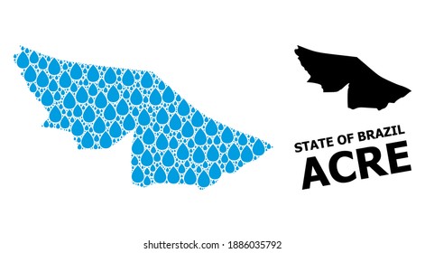 Vector mosaic and solid map of Acre State. Map of Acre State vector mosaic for clean water ads. Map of Acre State is designed from blue clean water raindrops. Symbol for clean drinking water.