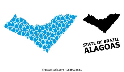 Vector mosaic and solid map of Alagoas State. Map of Alagoas State vector mosaic for drinking water ads. Map of Alagoas State is designed with blue clean liquid dews. Symbol of clear drinking water.