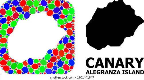 Vector mosaic and solid map of Alegranza Island. Bright geographic map designed as stencil from rounded square with bright elliptic elements.