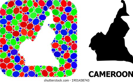 Vector mosaic and solid map of Cameroon. Bright geographic map designed as carved shape from rounded square with bright elliptic elements.
