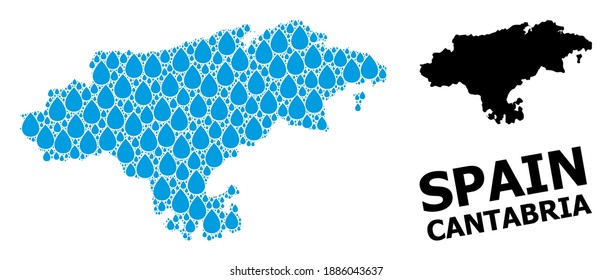 Vector mosaic and solid map of Cantabria Province. Map of Cantabria Province vector mosaic for pure water ads. Map of Cantabria Province is formed with blue drinking aqua tears.