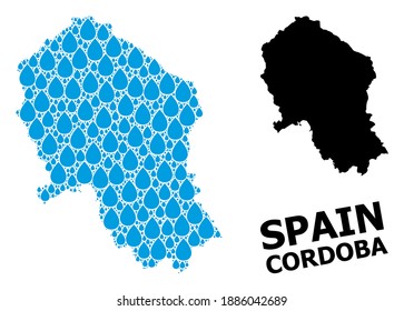 Vector mosaic and solid map of Cordoba Spanish Province. Map of Cordoba Spanish Province vector mosaic for pure water ads. Map of Cordoba Spanish Province is created with blue clean liquid raindrops.