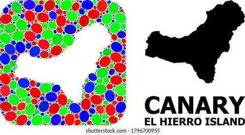 Vector mosaic and solid map of El Hierro Island. Bright geographic map created as subtraction from rounded square with bright ovals.