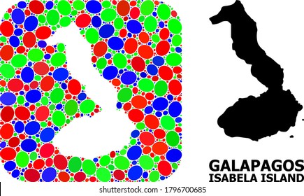 Vector mosaic and solid map of Galapagos - Isabela Island. Bright geographic map created as subtraction from rounded square with bright ovals.