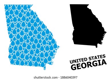 Vector mosaic and solid map of Georgia State. Map of Georgia State vector mosaic for drinking water ads. Map of Georgia State is composed with blue pure liquid tears. Symbol of pure drinking water.