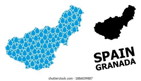 Vector mosaic and solid map of Granada Province. Map of Granada Province vector mosaic for clean water ads. Map of Granada Province is formed with blue clean liquid tears.