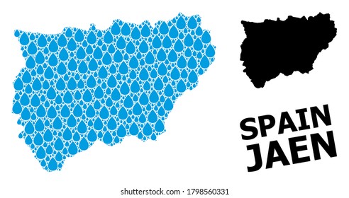Vector mosaic and solid map of Jaen Spanish Province. Map of Jaen Spanish Province vector mosaic for pure water ads. Map of Jaen Spanish Province is created with blue pure water dews.