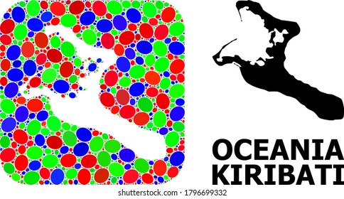 Vector mosaic and solid map of Kiribati Island. Bright geographic map created as hole from rounded square with bright elliptic elements.