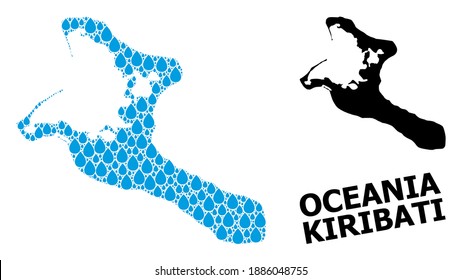 Vector mosaic and solid map of Kiribati Island. Map of Kiribati Island vector mosaic for drinking water ads. Map of Kiribati Island is composed with blue clear water dews.