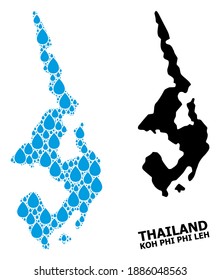 Vector mosaic and solid map of Koh Phi Leh. Map of Koh Phi Leh vector mosaic for drinking water ads. Map of Koh Phi Leh is created with blue drinking water dews.