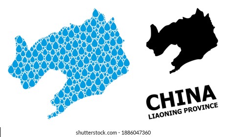 Vector mosaic and solid map of Liaoning Province. Map of Liaoning Province vector mosaic for pure water ads. Map of Liaoning Province is created with blue drinking water tears.