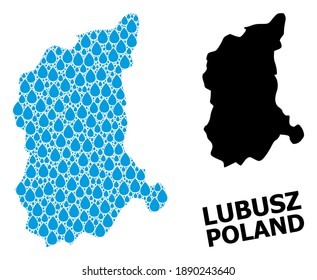 Vector mosaic and solid map of Lubusz Province. Map of Lubusz Province vector mosaic for drinking water ads. Map of Lubusz Province is created with blue pure liquid dews.
