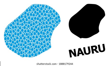 Vector mosaic and solid map of Nauru. Map of Nauru vector mosaic for drinking water ads. Map of Nauru is formed with blue clear aqua tears. Symbol for natural drinking water.