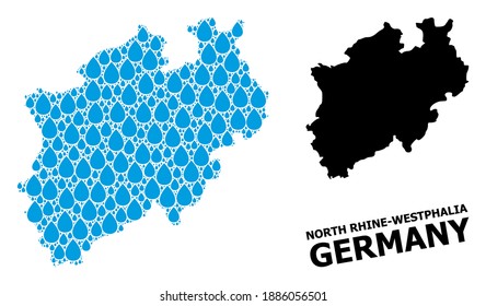 Vector mosaic and solid map of North Rhine-Westphalia State. Map of North Rhine-Westphalia State vector mosaic for clean water ads.