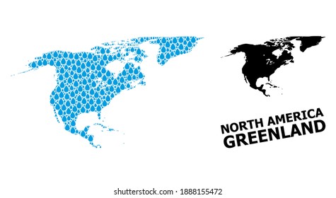 Vector mosaic and solid map of North America and Greenland. Map of North America and Greenland vector mosaic for drinking water ads.