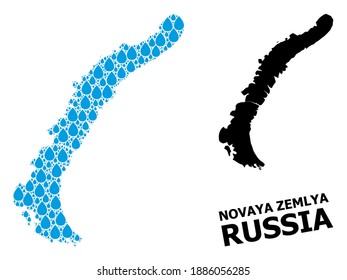 Vector mosaic and solid map of Novaya Zemlya Islands. Map of Novaya Zemlya Islands vector mosaic for clean water ads. Map of Novaya Zemlya Islands is created from blue clean liquid tears.