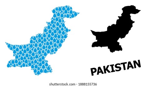 Vector mosaic and solid map of Pakistan. Map of Pakistan vector mosaic for pure water ads. Map of Pakistan is designed with blue clear water tears. Symbol for clear drinking water.