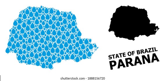 Vector mosaic and solid map of Parana State. Map of Parana State vector mosaic for drinking water ads. Map of Parana State is formed with blue pure aqua tears. Symbol for pure drinking water.
