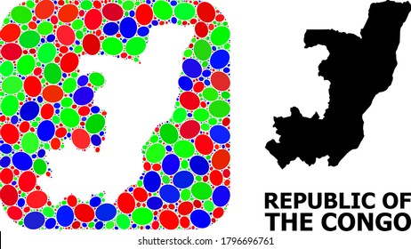 Vector mosaic and solid map of Republic of the Congo. Bright geographic map designed as hole from rounded square with bright elliptic elements.