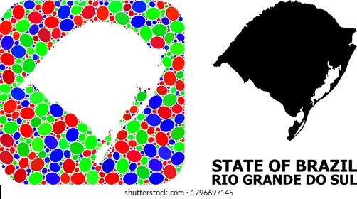 Vector mosaic and solid map of Rio Grande do Sul State. Bright geographic map created as hole from rounded square with bright ellipses.