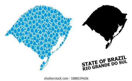 Mosaico vectorial y mapa sólido del estado de Río Grande del Sur. Mapa del mosaico vectorial del estado de Rio Grande do Sul para anuncios de agua limpia. Mapa del estado de Rio Grande do Sul compuesto de rocas azules de agua limpia.