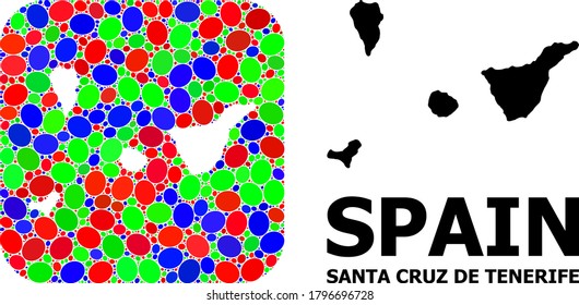 Vector mosaic and solid map of Santa Cruz de Tenerife Province. Bright geographic map created as hole from rounded square with bright elliptic elements.