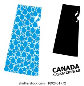 Vector mosaic and solid map of Saskatchewan Province. Map of Saskatchewan Province vector mosaic for pure water ads. Map of Saskatchewan Province is composed with blue drinking water drops.