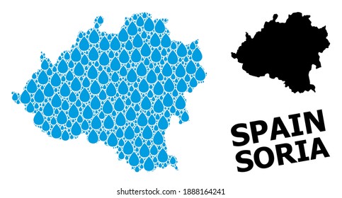 Vector mosaic and solid map of Soria Province. Map of Soria Province vector mosaic for drinking water ads. Map of Soria Province is created with blue drinking liquid dews.