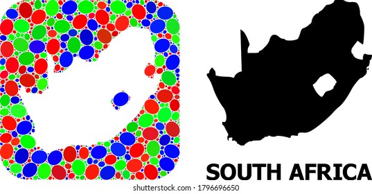 Vector mosaic and solid map of South African Republic. Bright geographic map created as subtraction from rounded square with bright elliptic elements.