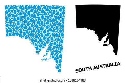 Vector mosaic and solid map of South Australia. Map of South Australia vector mosaic for drinking water ads. Map of South Australia is formed with blue clean liquid dews.
