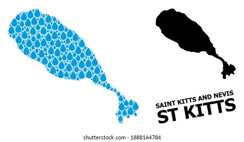 Vector mosaic and solid map of St Kitts Island. Map of St Kitts Island vector mosaic for drinking water ads. Map of St Kitts Island is composed with blue pure aqua dews. Symbol of pure drinking water.