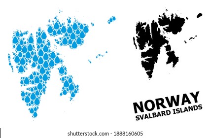 Vector mosaic and solid map of Svalbard Islands. Map of Svalbard Islands vector mosaic for clean water ads. Map of Svalbard Islands is created with blue clean liquid dews.