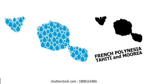 Vector mosaic and solid map of Tahiti and Moorea islands. Map of Tahiti and Moorea islands vector mosaic for pure water ads. Map of Tahiti and Moorea islands is created with blue pure aqua tears.