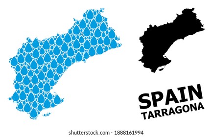 Vector mosaic and solid map of Tarragona Province. Map of Tarragona Province vector mosaic for drinking water ads. Map of Tarragona Province is composed with blue pure aqua drops.