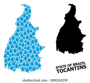 Vector mosaic and solid map of Tocantins State. Map of Tocantins State vector mosaic for drinking water ads. Map of Tocantins State is created with blue clear aqua raindrops.