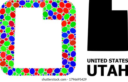 Vector mosaic and solid map of Utah State. Bright geographic map created as hole from rounded square with bright elliptic elements.