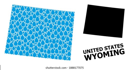 Vector mosaic and solid map of Wyoming State. Map of Wyoming State vector mosaic for drinking water ads. Map of Wyoming State is designed from blue clear liquid raindrops.