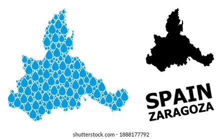 Vector mosaic and solid map of Zaragoza Province. Map of Zaragoza Province vector mosaic for clean water ads. Map of Zaragoza Province is designed with blue drinking water tears.