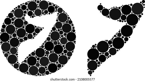 Vector mosaic Somalia map of round items. Mosaic geographic Somalia map is created as carved shape from round shape with spheric dots in black colors. Dotted vector mosaic Somalia map.