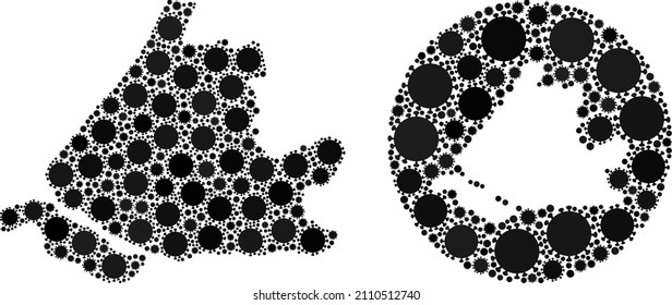 Vector mosaic South Holland map of covid virus elements. Mosaic geographic South Holland map created as stencil from circle with covid infection elements in black colors.